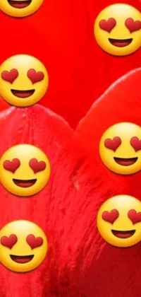 Looking for a fun, playful live wallpaper for your phone? Check out this lively option featuring a stunning, red flower and a collection of adorable emoticons
