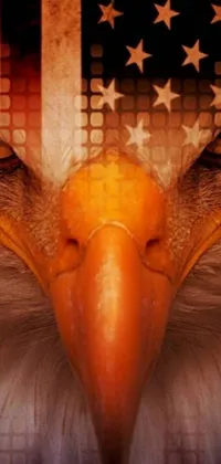 This live wallpaper features a stunning close-up of a bald eagle's face set against the American flag