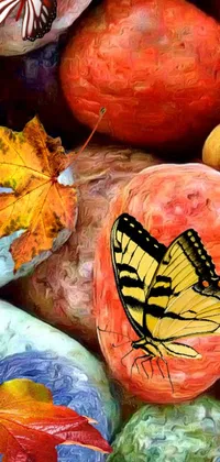 This stunning phone live wallpaper showcases a beautiful digital painting of a butterfly perched on a rock