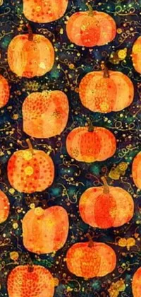 Enhance your phone screen with a lively pumpkin-themed live wallpaper that exudes festive Halloween vibes