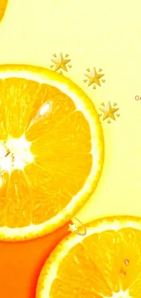 This phone live wallpaper showcases a row of mouthwatering orange slices against a sunny backdrop