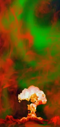 This live phone wallpaper features a depiction of a nuclear explosion with colorful smoke billowing from its center