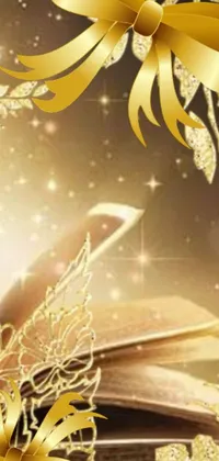 Transform your phone with this stunning live wallpaper featuring an open book adorned with a golden bow, perfect for lovers of magical realism