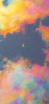 This live wallpaper features a mesmerizing sky scene with clouds and a shining crescent moon
