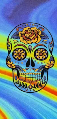 Looking for a bold and colorful phone wallpaper that will get you noticed? Check out this stunningly vibrant Lisa Frank design featuring a skull adorned with lively and festive-looking flowers