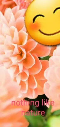 This phone live wallpaper showcases a close-up of colorful flowers with a smiley face
