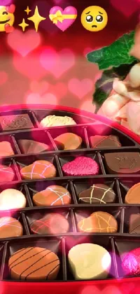 This phone live wallpaper features a heart-shaped box overflowing with delicious chocolates, flower petals and sparkles