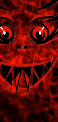 This phone live wallpaper features a close up demonic face on a red digital art background