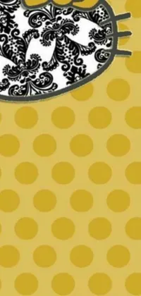 This live phone wallpaper showcases a playful and charming Hello Kitty character sitting atop a vibrant yellow polka dot background