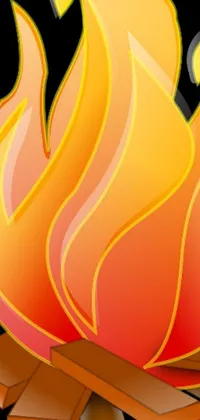 Enhance your phone's background with this lively fire live wallpaper! This digital art depicts a blazing fire in the middle of log piles, designed with a simplistic and cartoonish style