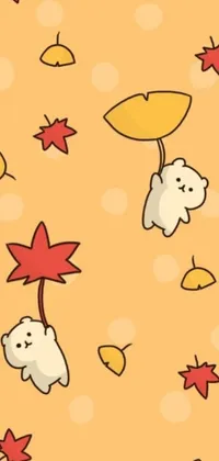 This mobile live wallpaper features a joyful cartoon character holding an umbrella high above its head as it revels in the warm autumn rain