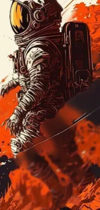 This captivating live mobile wallpaper features an astronaut on a red planet amidst flames, being drawn by gravity into a blackhole