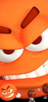 This unique phone live wallpaper features a digitally-created pumpkin with multiple faces, displaying an angry expression directed at a television