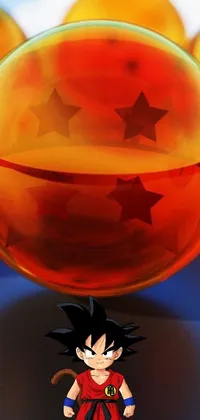 This 4k vertical phone wallpaper features a vibrant cartoon character standing in front of a bunch of oranges and a crystal ball, with subtle animations of wind-blown hair and rolling fruit