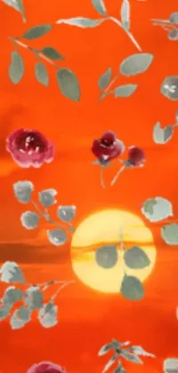 This live wallpaper features a digital rendering of a floral painting against an orange background