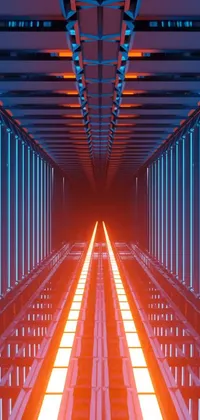 This live wallpaper displays a futuristic, techno-inspired hallway with vibrant blue and red lights