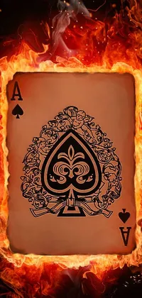 This dynamic live wallpaper features a burning ace playing card in a fiery frame