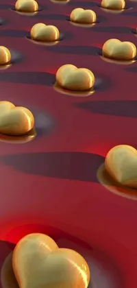 This phone live wallpaper showcases a group of appetizing heart-shaped cookies on a bright red surface
