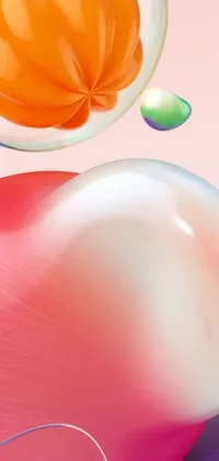 This phone live wallpaper boasts a close-up of a hyper-realistic painting of a mobile, with orange and pink colors forming an abstract soap bubble design