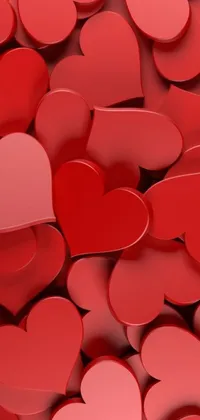 This live wallpaper showcases a stack of bright red hearts that come together to create a playful and vibrant design