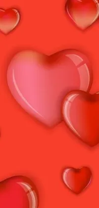 This phone live wallpaper features a bright and lively red background with randomly placed red hearts