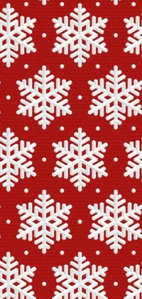 This live wallpaper features a red background with white snowflakes in a digital rendering that resembles perforated metal
