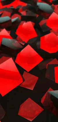This phone live wallpaper features a cluster of red diamonds atop a black surface in a digital art style