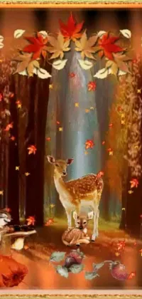 This phone live wallpaper features a beautifully crafted digital painting of animals in a forest, depicting the four seasons: spring, summer, autumn, and winter, with each season rendered in a distinct color scheme and set of animals