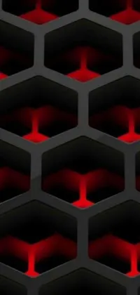 This phone live wallpaper showcases a visually stunning hexagon pattern in shades of black and red