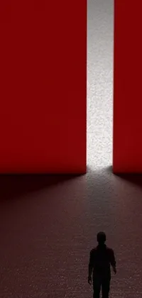 This live wallpaper features a man standing in a room with volumetric lighting and red water rippling beneath him