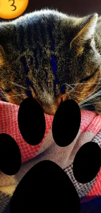 Add a touch of feline charm to your phone with this live wallpaper! Picture a lazy cat, with a stipple coat and paw gloves, lounging on an array of colorful towels