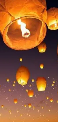 This phone live wallpaper features a mesmerizing group of flyers as they release a multitude of paper lanterns into a starry night sky