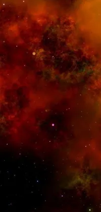 This live wallpaper showcases a mesmerizing digital art of a space station soaring amidst dark-colored clouds, featuring an eel nebula as the background, all contained within a fiery orange-red ambiance