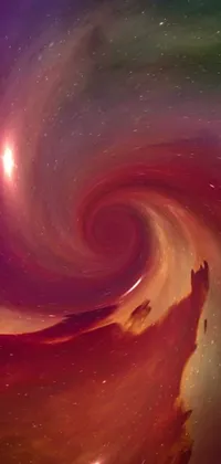 This incredible phone live wallpaper features a stunning spiral in the sky with red swirls set against a galactic background