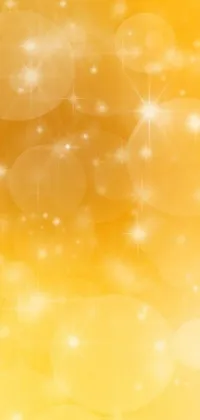 This live wallpaper features a yellow background with twinkling stars and sparkles against a stunning night sky with a crescent moon