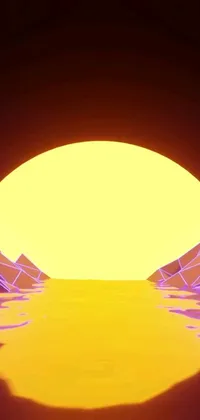 Get mesmerized by the stunning live wallpaper with mountains and yellow sun at the end of a tunnel