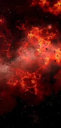 This live phone wallpaper showcases a stunning space-themed design filled with red and black colors and exploding stars