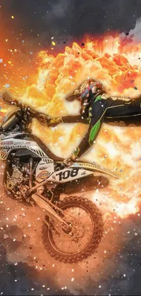 Get ready to feel the thrill of speed and adrenaline with our latest phone live wallpaper! This stunning digital art features a daredevil dirt bike rider soaring through the air on a Kawasaki with an exploded view of the bike and its components