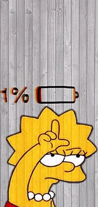 This lively phone live wallpaper features a cartoon character holding a battery in front of a wooden wall