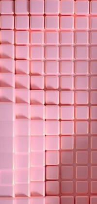 This live phone wallpaper features a captivating image of a wall of peachy pink cubes, designed in a raytraced style