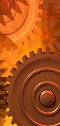 This live phone wallpaper showcases a group of intricately designed gears in perpetual motion