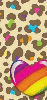 This live phone wallpaper is an ode to playful designs, featuring a colorful heart set against a wild leopard background