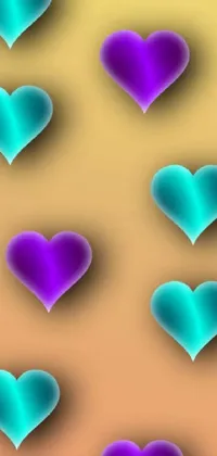 Looking for a stunning live wallpaper for your phone? Check out this beautiful image featuring blue and purple hearts on a vibrant yellow background