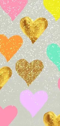 Introducing the Gold Hearts Live Wallpaper, a charming phone background featuring an array of golden hearts against a gray backdrop