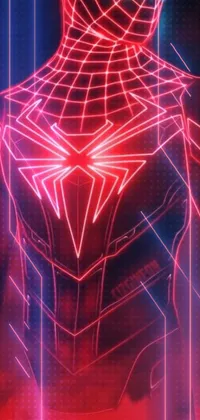 Get this amazing phone live wallpaper featuring a close-up of a Spider-Man costume glowing in red neon lights