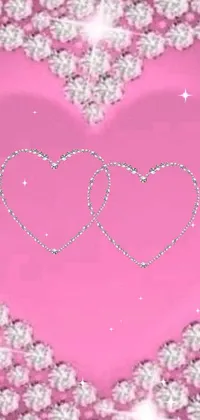 This live phone wallpaper features a charming pink heart embellished with diamonds on a soft pink background