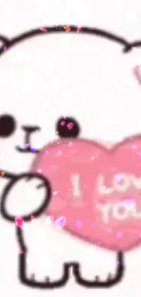 This phone live wallpaper features a sweet white teddy bear holding a beautiful pink heart, delicately adding an adorable and romantic twist to your phone