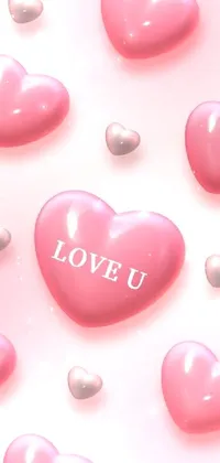 This phone live wallpaper features a plethora of pink hearts adorned with the text "love u"