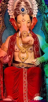 This phone live wallpaper captures a breathtaking statue of an elephant in a red background