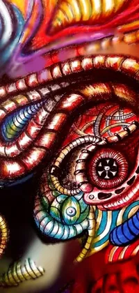 This stunning live wallpaper for your phone showcases a highly-detailed painting of an elephant in a vibrant, colorful style